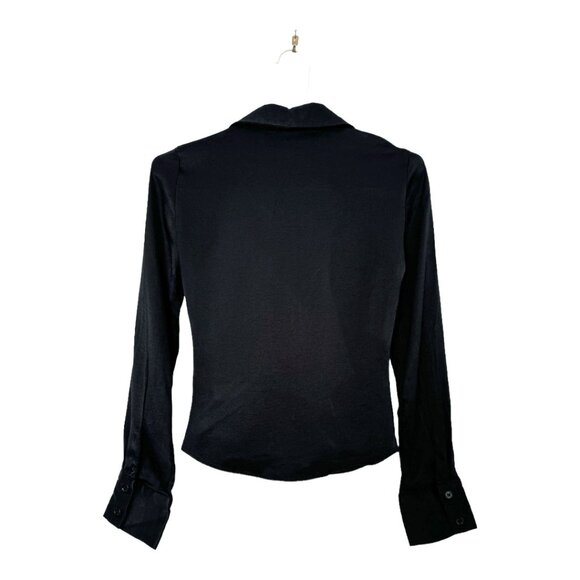Zara Black Satin Ruched Cropped Long Sleeve Blouse Size XS - Picture 4 of 8